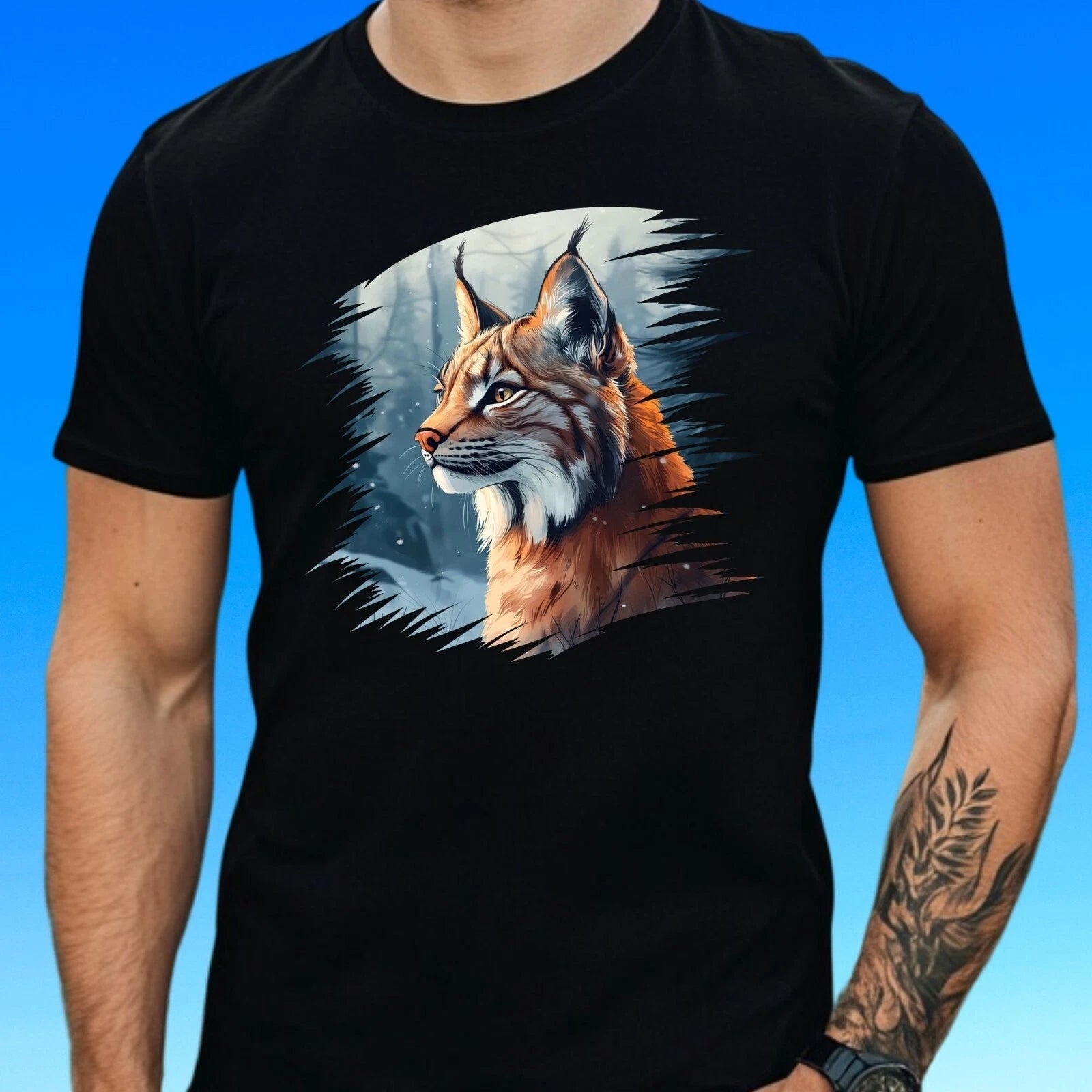Mens Lynx Motif Cotton T-Shirt Size S to 5XL
