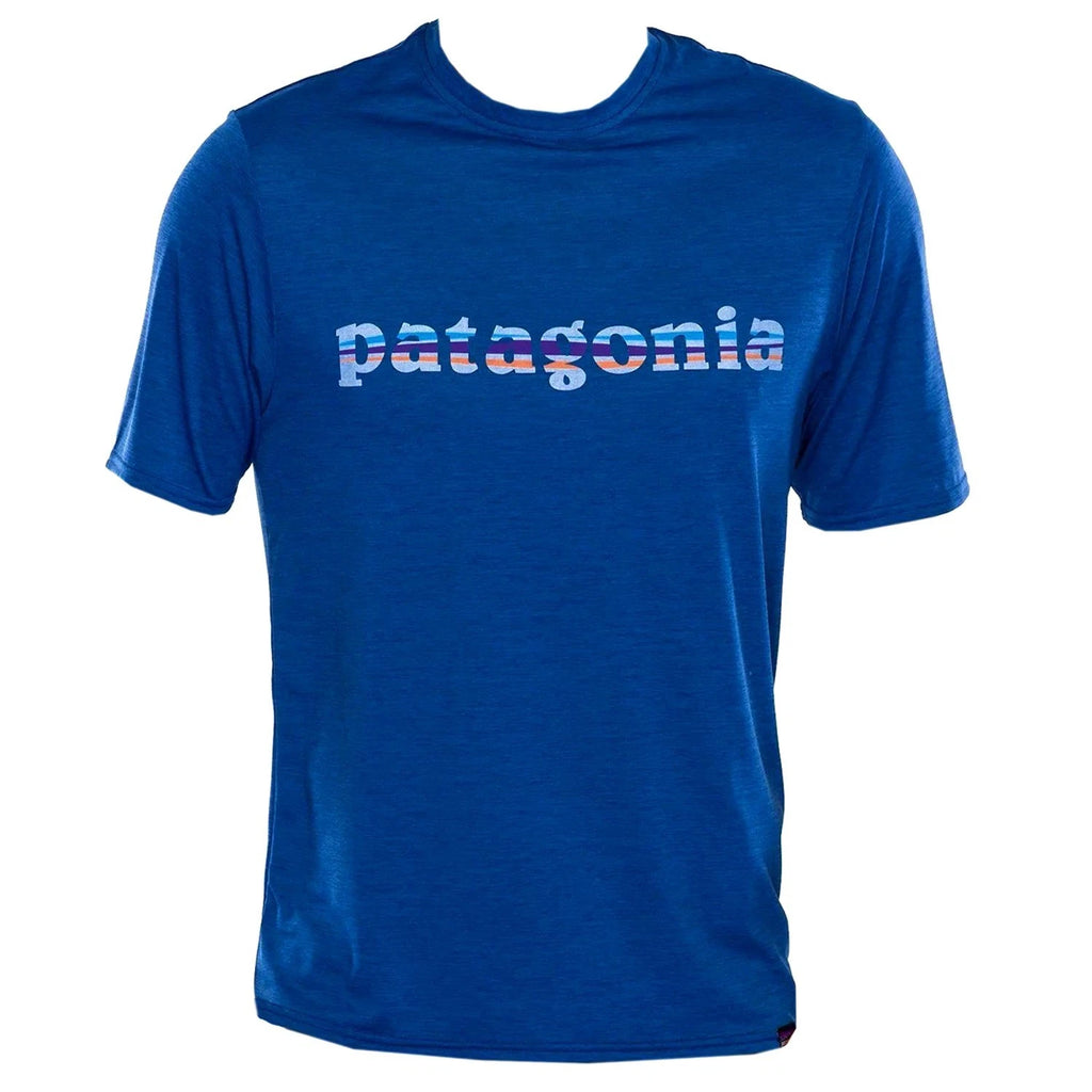 Patagonia Men Capilene Cool Daily Graphic S/S T-shirt "73 Text Logo Clement Blue