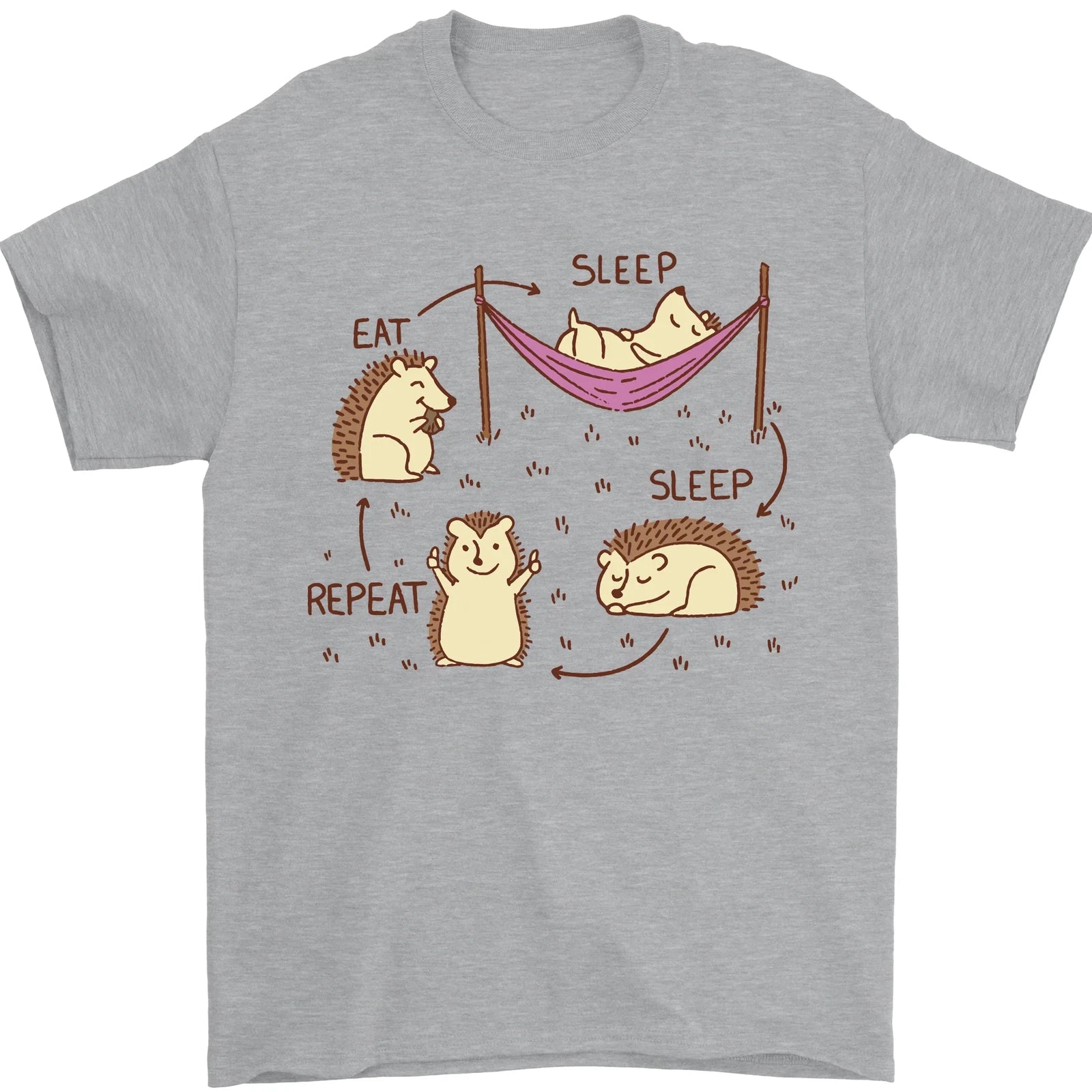Funny Hedgehog Eat Sleep Repeat Lover Mens T-Shirt 100% Cotton