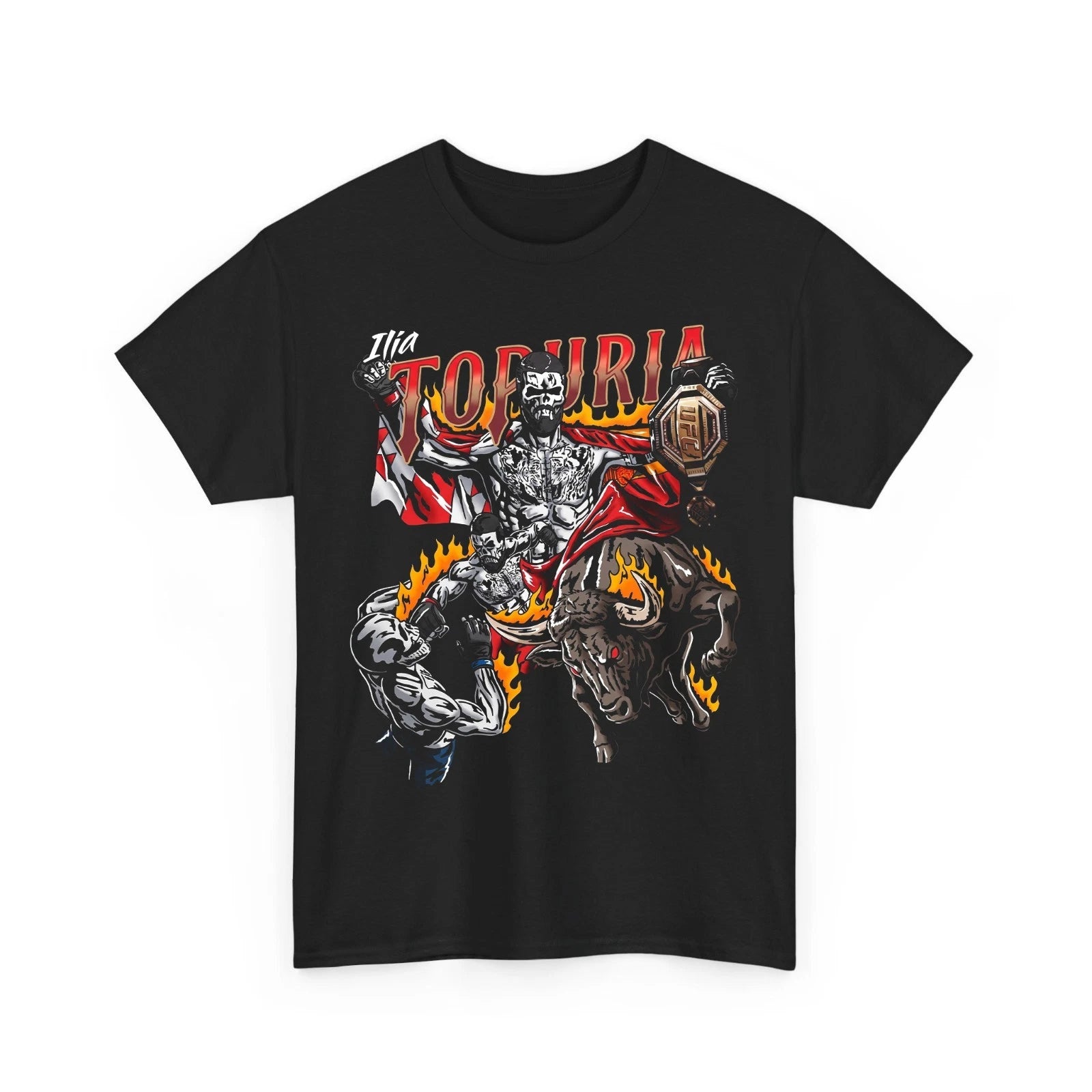 Men's MMA Fighter Skull Champion T-Shirt Matador Bull Retro Streetwear Tee