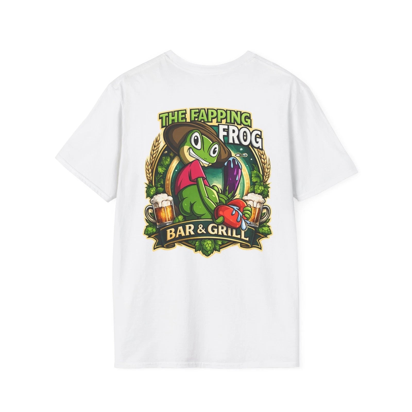 The Fapping Frog Bar & Grill Funny Beer Lover Adult Humor Back Side Graphic Tee