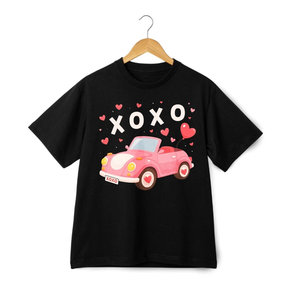 Unisex "XOXO" Pink Car Graphic Tee- Valentine’s Weekend Outing&Casual Hang Shirt
