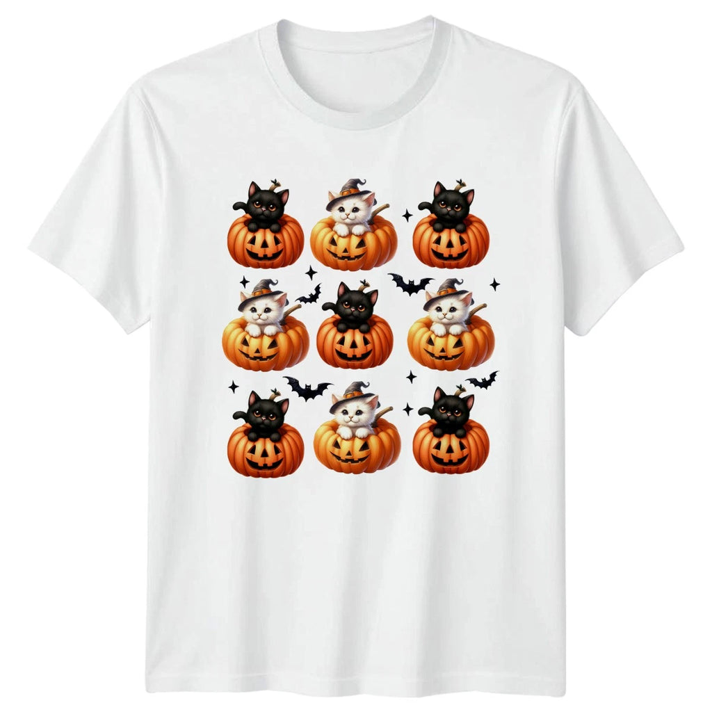 Cute Halloween Kittens Womens T-Shirt Cat Pumpkin Halloween Gift For Her