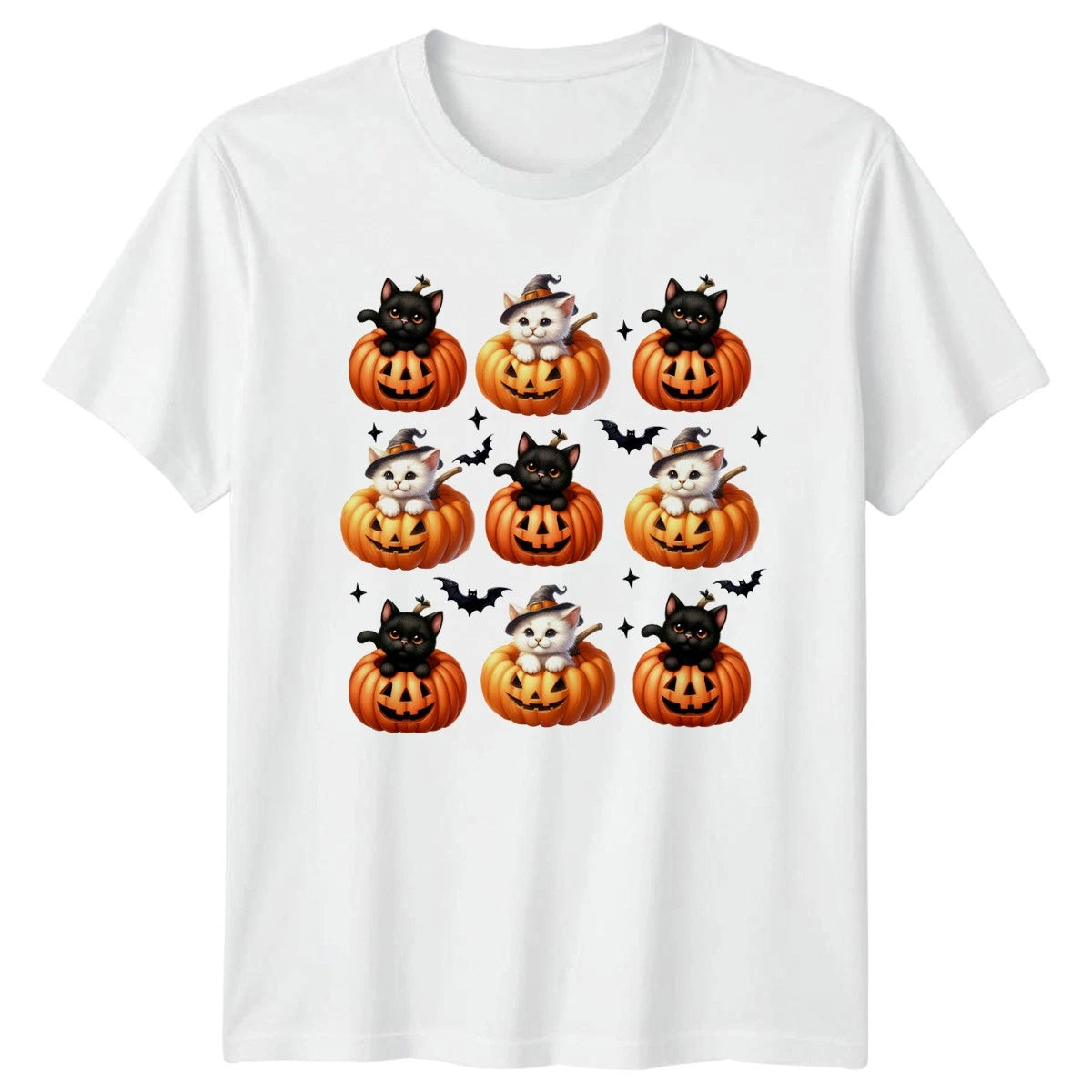 Cute Halloween Kittens Womens T-Shirt Cat Pumpkin Halloween Gift For Her