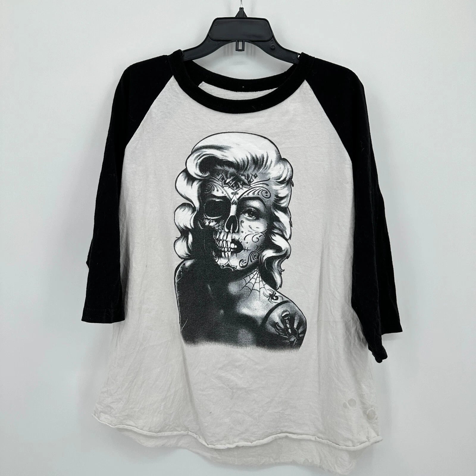 Marilyn Monroe Sugar Skull T-shirt XL White Half Sleeve Thrashed Graphic Print