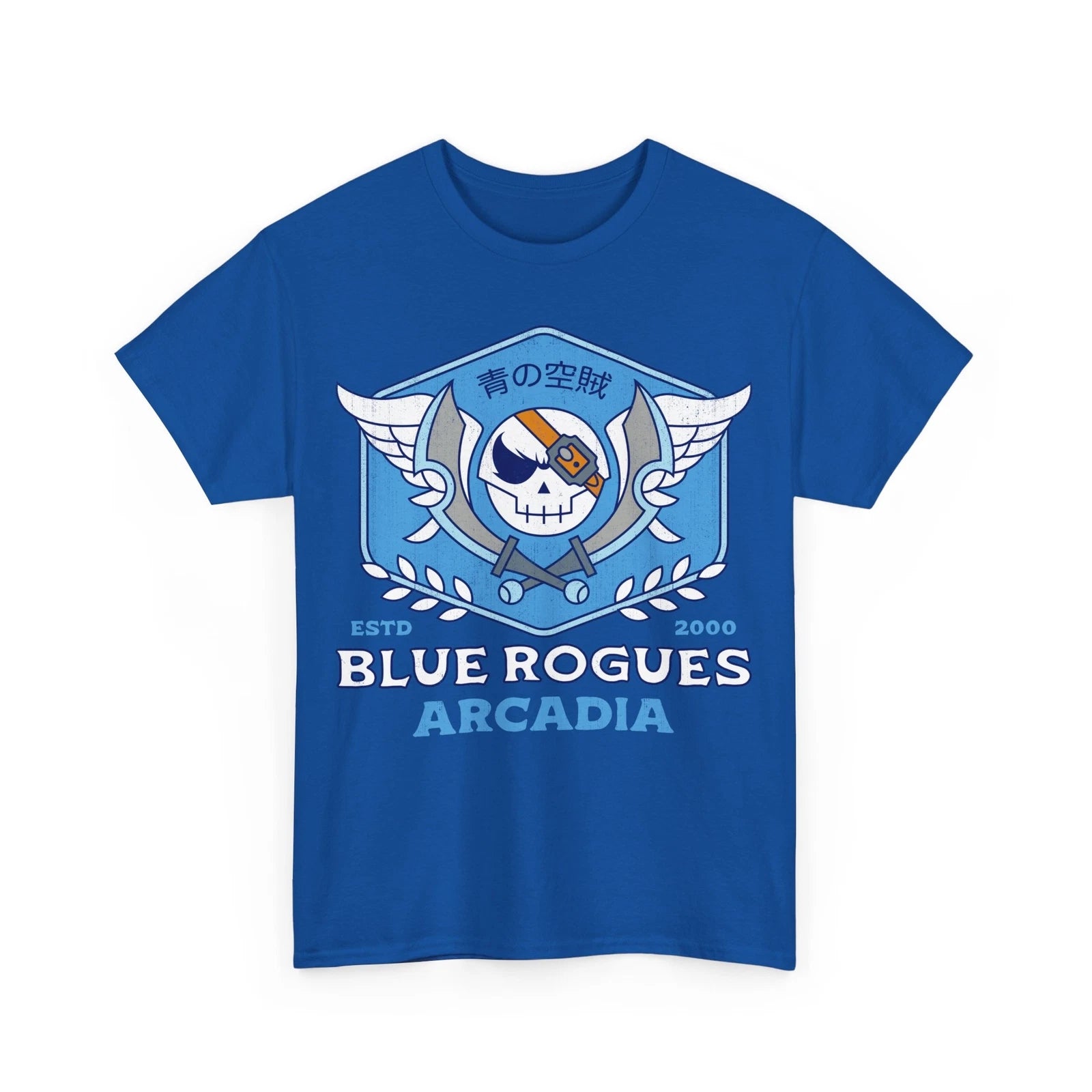 Blue Rogues Grunge Emblem Unisex T-Shirt. Skies Of Arcadia Video Game. Skull.