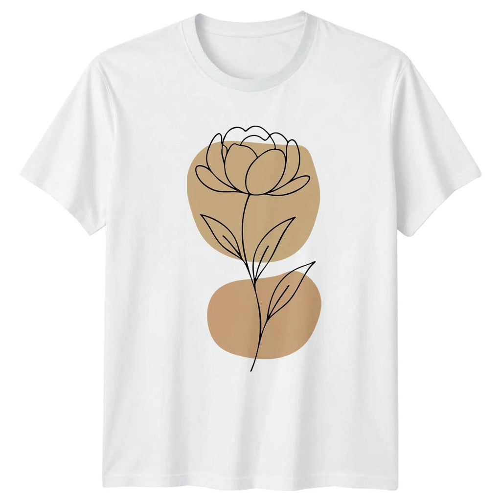 Abstract Minimalist Line Art Flower T-Shirt Boho Botanical Floral Nature