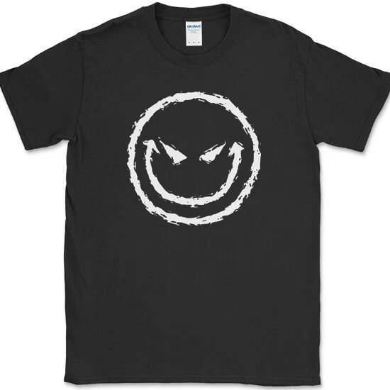 Evil Smiley Face T-Shirt Funny Rebel Biker Humor Sarcastic DJ Club Tee