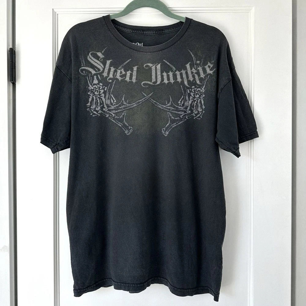 Rut Junkie Y2K Affliction-Style Grunge Skater T-Shirt Large Shed Junkie Grey