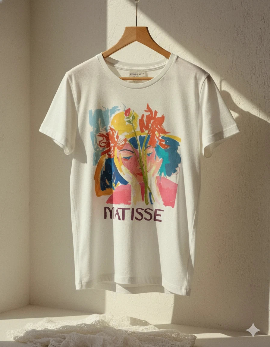 Henri Matisse Floral Art Graphic Ivory T-Shirt Vintage Style Unisex - S381