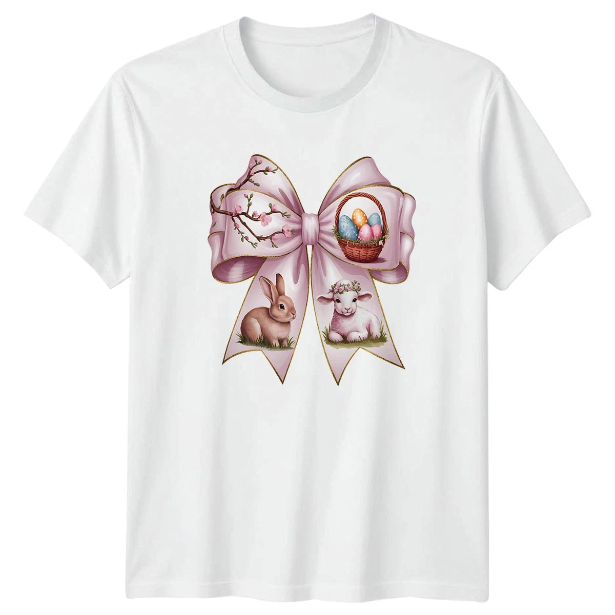 Cute Watercolor Easter Bunny Lamb Womens T-Shirt Easter Spring Holiday Apparel