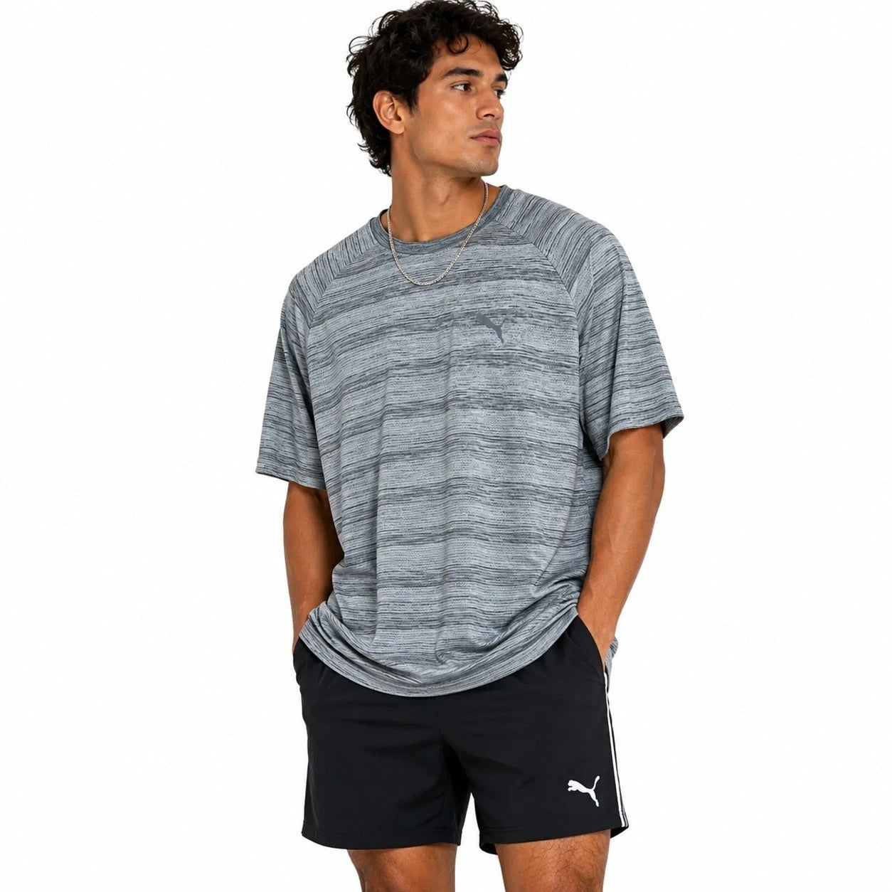 Puma T-Shirt Heathered Gray Short Raglan Sleeve Minimalist Athleisure Size XXL