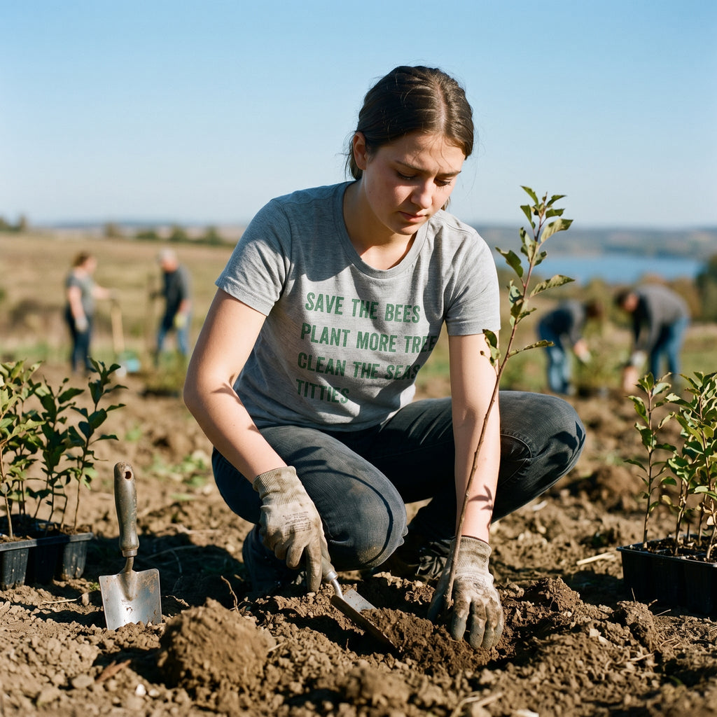 Save The Bees Plant More Trees Clean The Seas Titties Women's T Shirt
