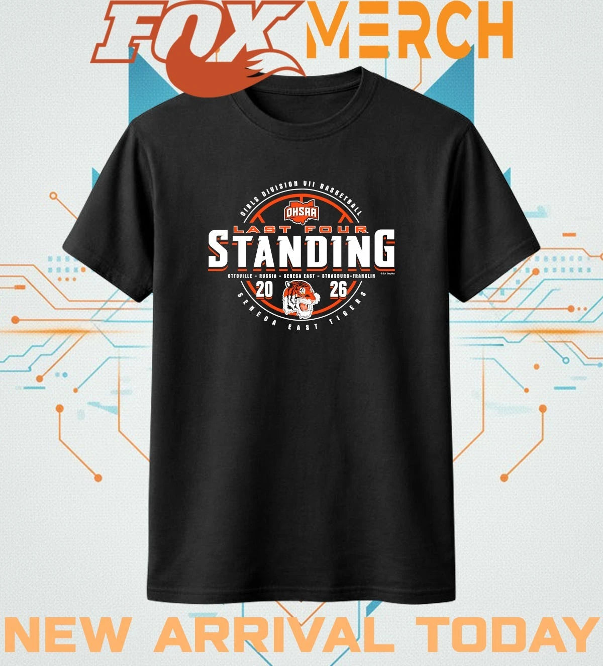 Seneca East Tigers 2026 OHSAA Girls Basketball DVII Last Four Standing t-shirt