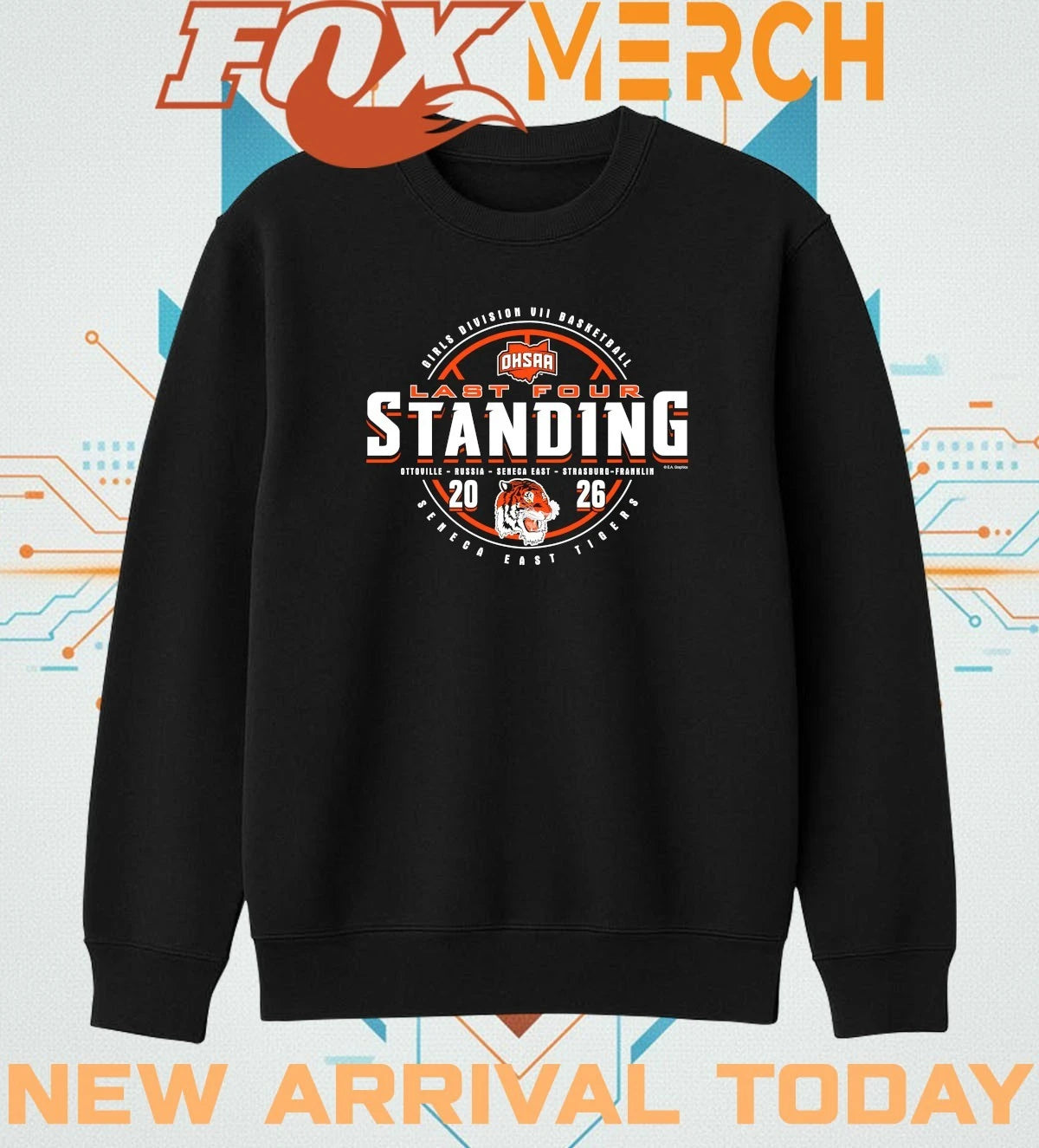 Seneca East Tigers 2026 OHSAA Girls Basketball DVII Last Four Standing t-shirt