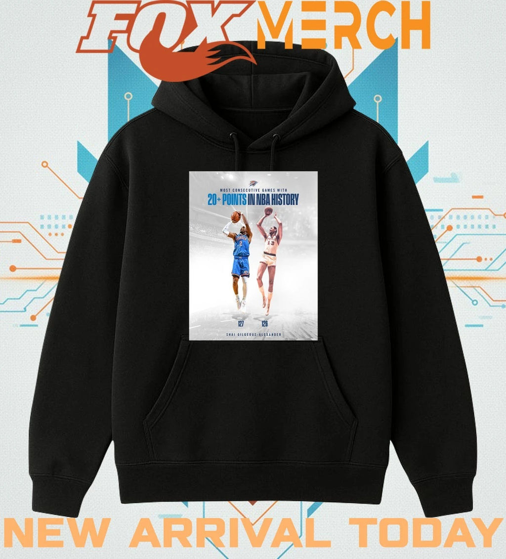 Shai Gilgeous Alexander OKC Thunder most consecutive games with 20+ points in NBA history t-shirt