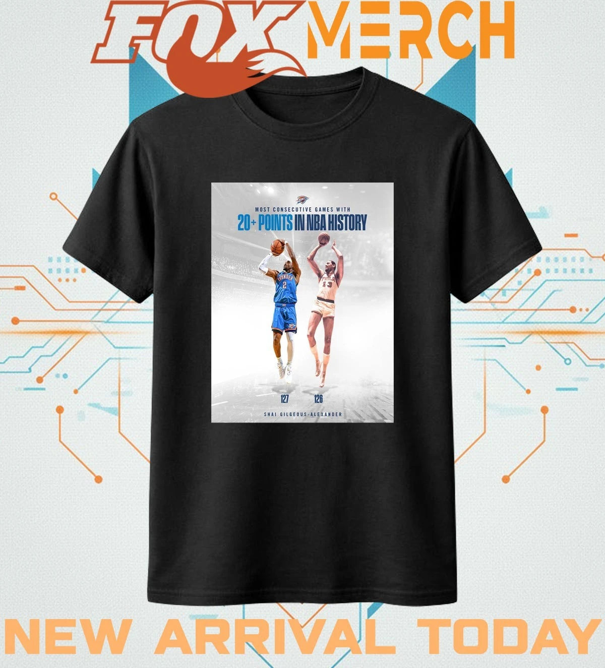 Shai Gilgeous Alexander OKC Thunder most consecutive games with 20+ points in NBA history t-shirt