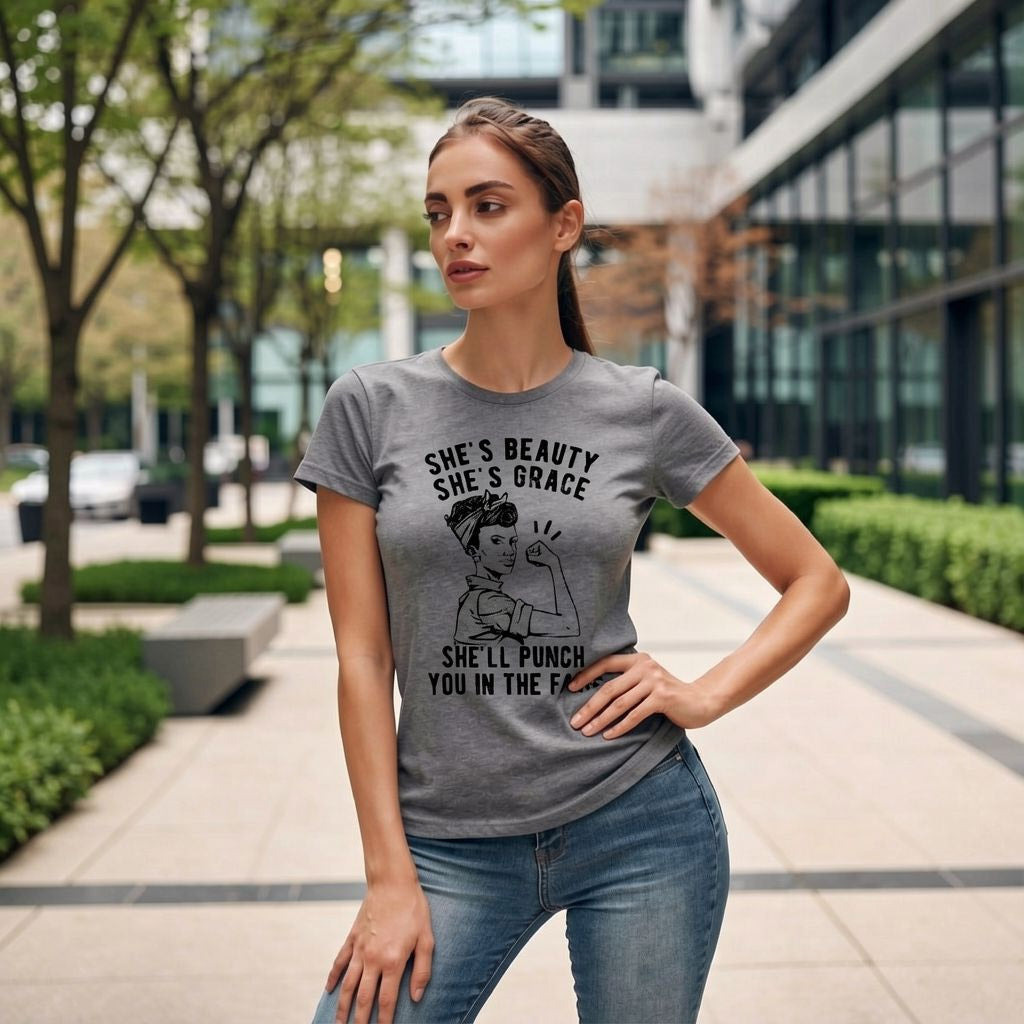 She's Beauty She's Grace She'll Punch You In The Face Women's T Shirt