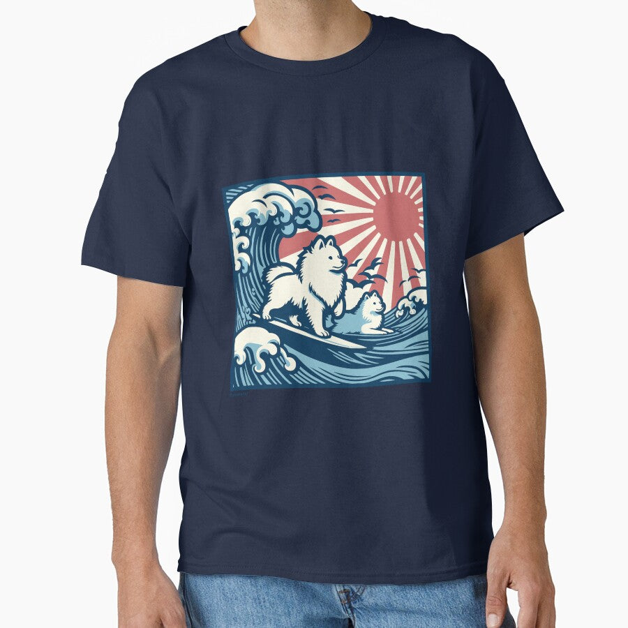 Japanese Spitz Dogs surfing the Great Wave - JDM by kamahachi