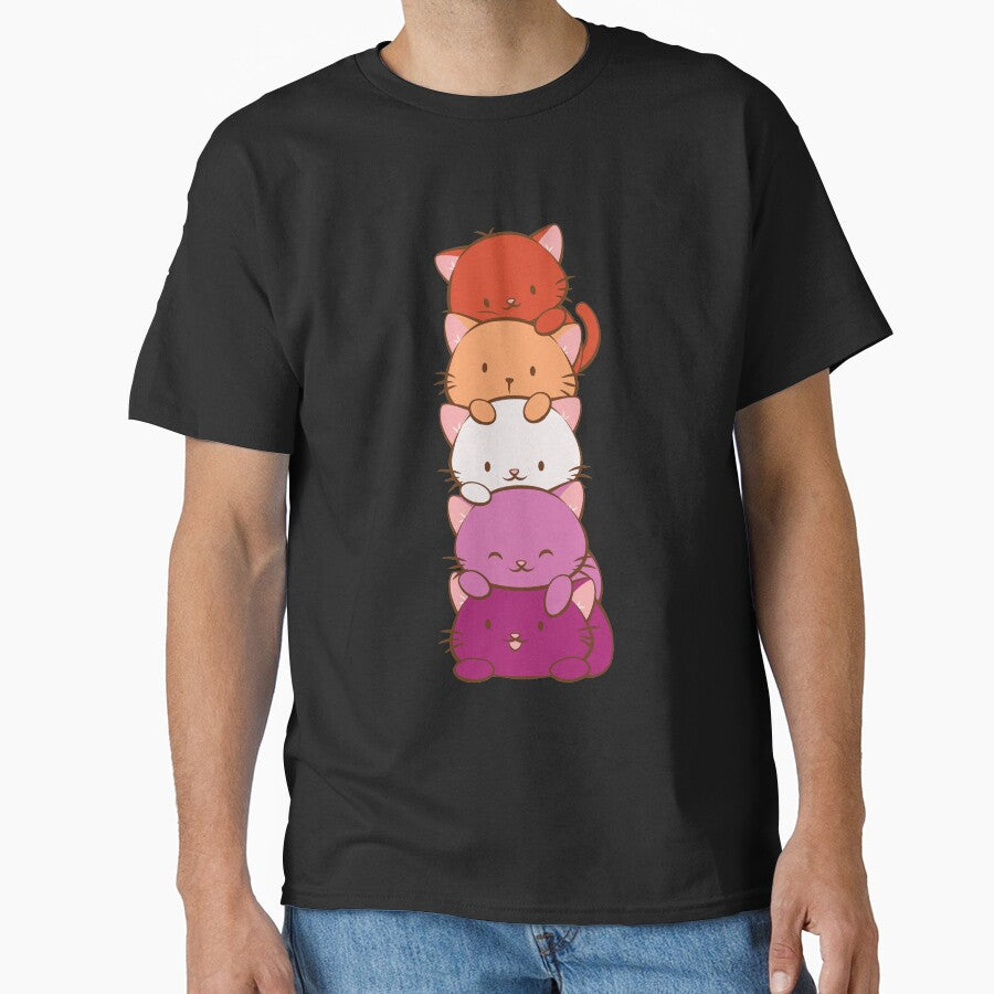 New Orange Lesbian Pride Flag Kawaii Cats by Irene Koh