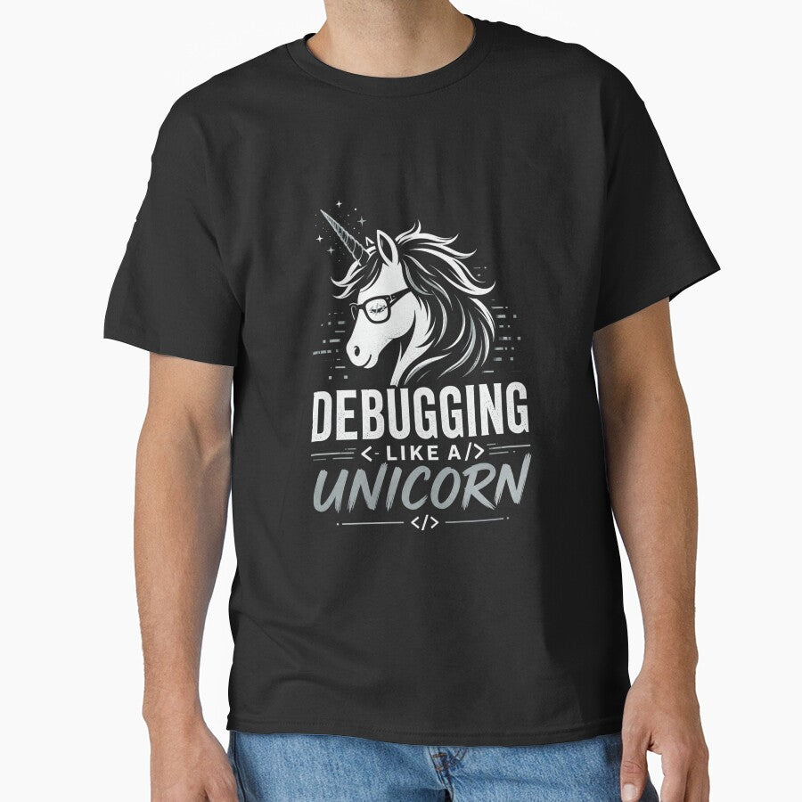 Debugging Like a Unicorn – Developer Humor White by CtrlAltLaugh