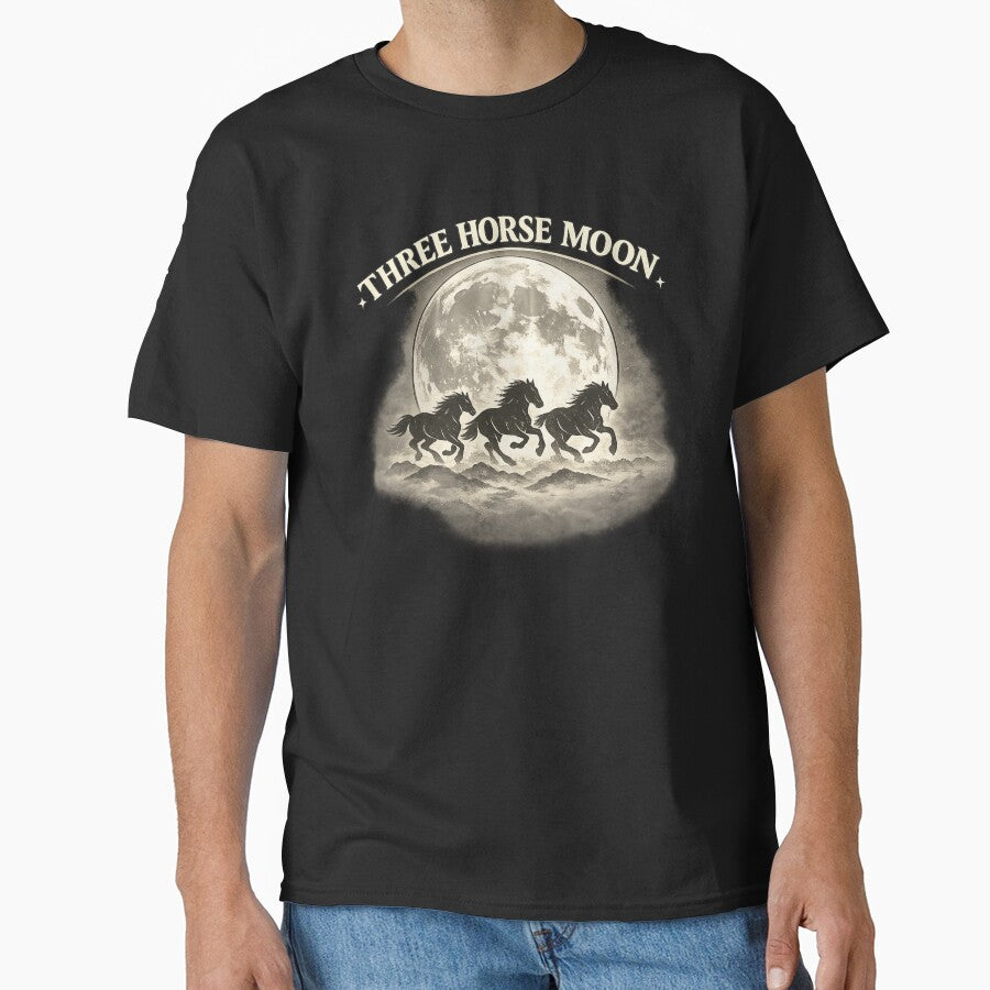 Three Horse Moon – Wild Horses Under the Full Moon Streetwear Design by FrameFlow