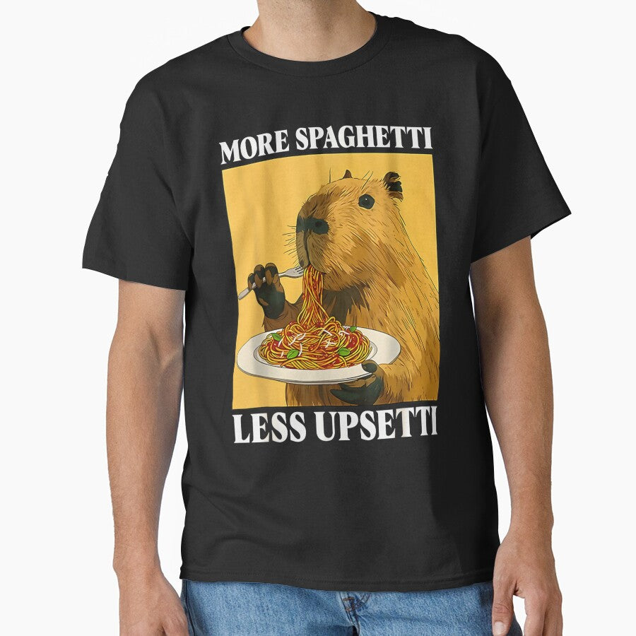 More Spaghetti Less Upsetti Funny Capybara Eating Pasta Meme Art Design by Phil Ben