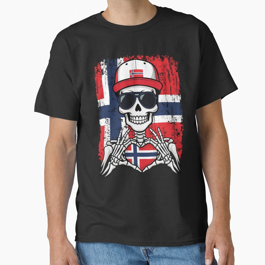 Norwegian Pride Skeleton Art - Norway Football & Viking Spirit Tee by Colorful Designs
