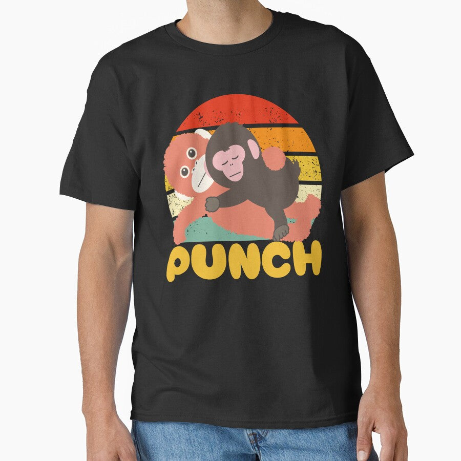 Cute Baby Monkey Punch Kun  And His Stuffed Monkey Retro Sunset by legendaryskins