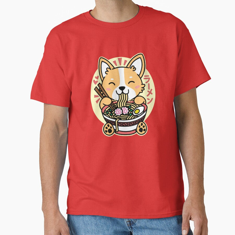 Corgi Eating Ramen Cute Kawaii Noodles by DetourShirts