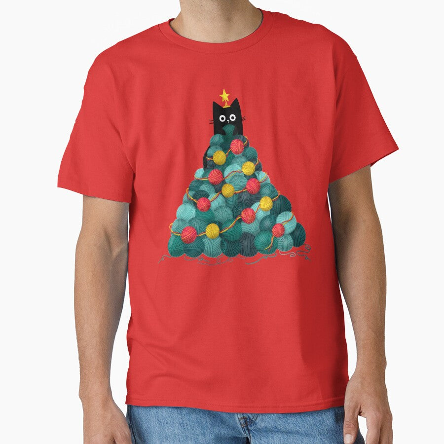 Black Cat in Yarn Christmas Tree by Stephanie McRae