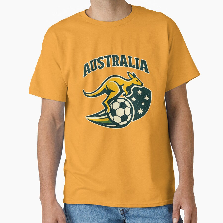 Australia 2026 Soccer Kangaroo, Green & Gold Football Fan Design by Cadsdiva