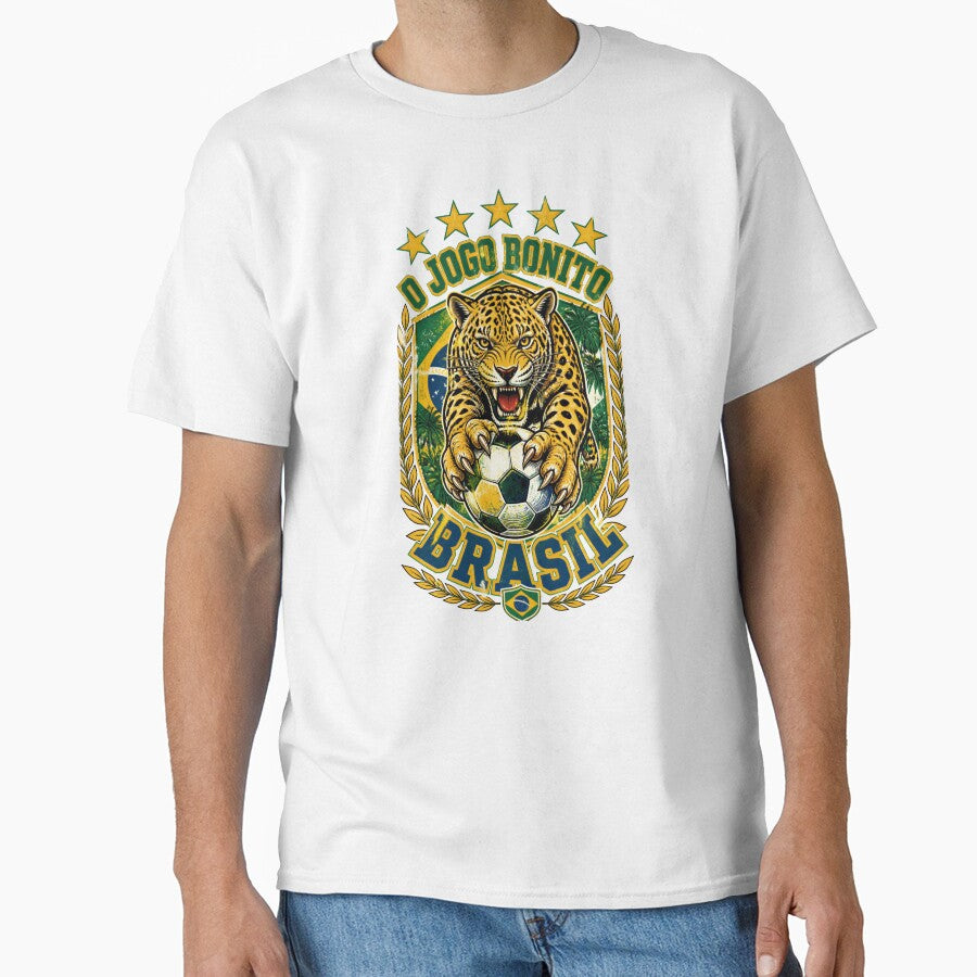 Brazil Soccer Jaguar - O Jogo Bonito Vintage  5 Stars Football Fan T-Shirt by 18-30