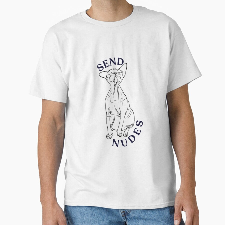 Rose Gold - Blush Pink - Cute Hairless Sphynx Cat - Send Nudes - Funny Quote - Line Drawing Wrinkly Kitty by AnanasArt