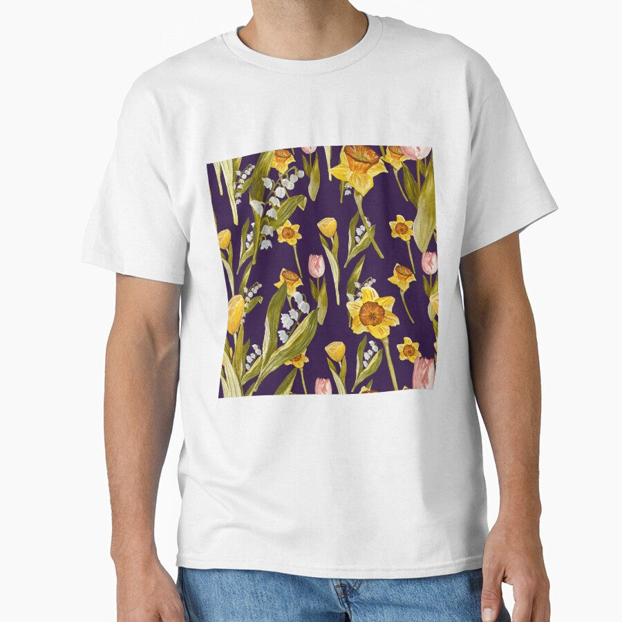 Daffodil tulip snowdrop Easter an ornate pattern violet by Yana Mustafina | Boho Soulful Designs