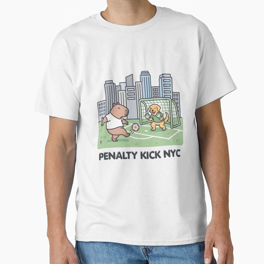 Penalty Kick NYC Capybara And Dog Goalie by laughingshirts