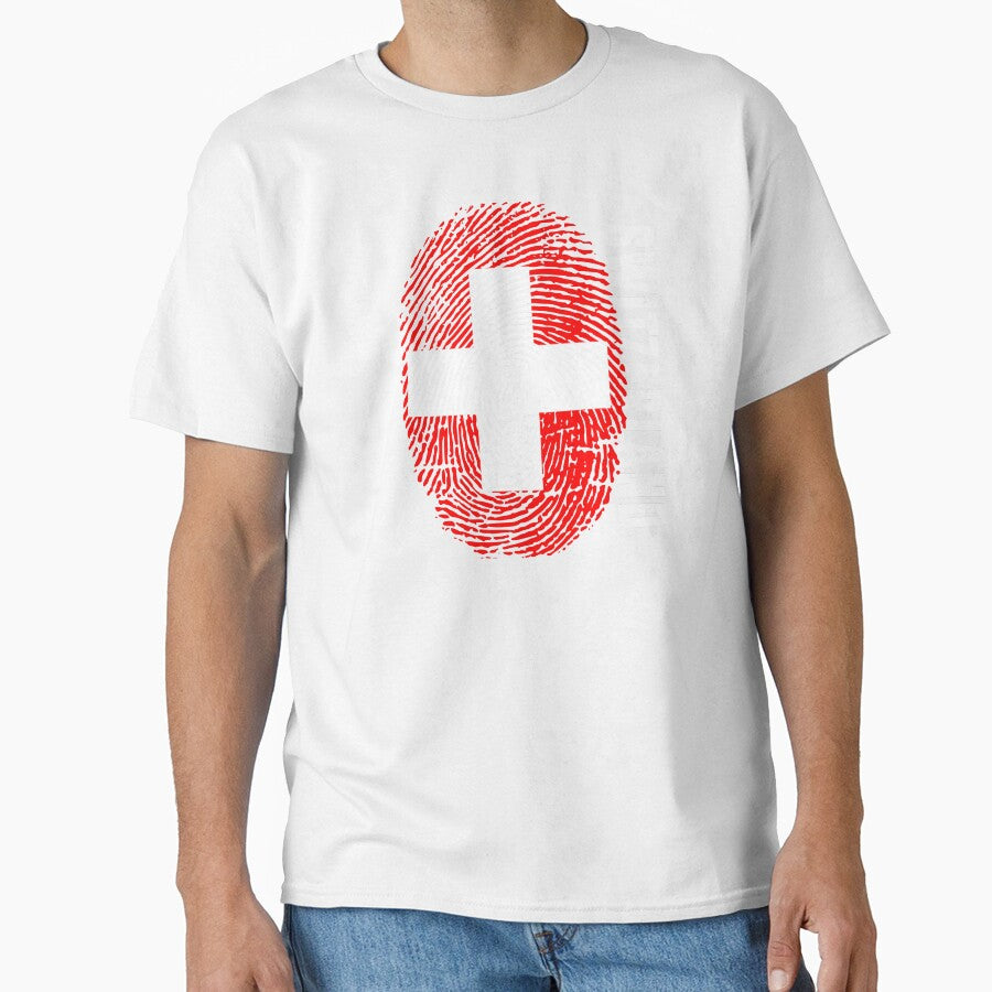 Switzerland Flag Fingerprint DNA Swiss by PartyShirts1
