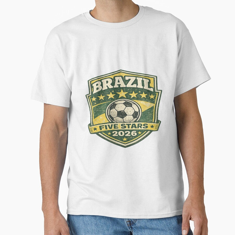 Brazil Five Stars 2026 Vintage Retro Football Fan T-Shirt by ArthUpscale