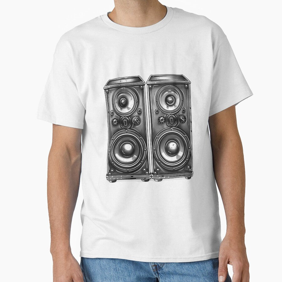 Vintage Stereo Speakers – Retro Music Ink Illustration by inkoutninja