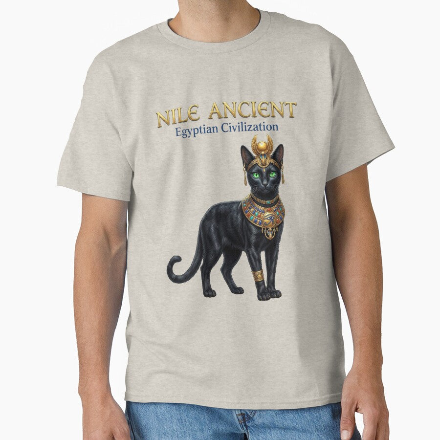 Black Cat Bastet T-Shirt Ancient Egyptian Art | Egyptian Goddess Cat | Dark Academia Aesthetic Vintage Graphic Tee by NileAncient