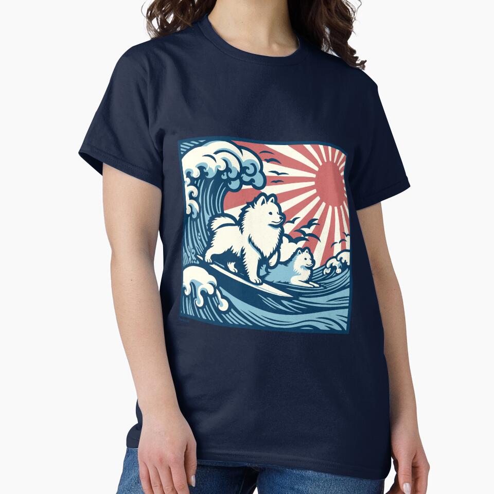 Japanese Spitz Dogs surfing the Great Wave - JDM by kamahachi