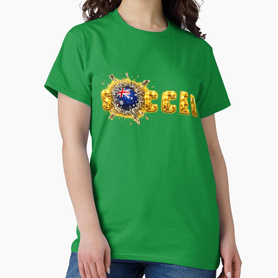 Gold SOCCER Australia Flag Ball Breaking Through — Matildas Socceroos Football Fan Art Tee, Sticker, Poster by thesmilngnature