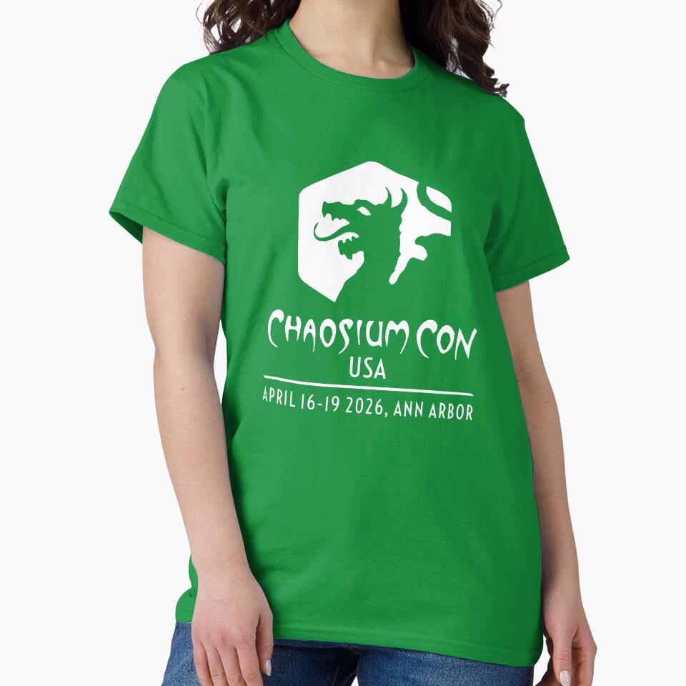 Chaosium Con USA 2026 Official T-Shirt - White Logo by Chaosium