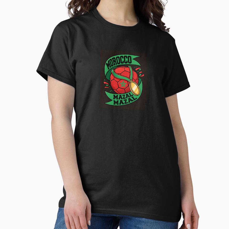 Morocco Mazal Mazal Football Fan | Moroccan Soccer Pride T-Shirt by Tiziza