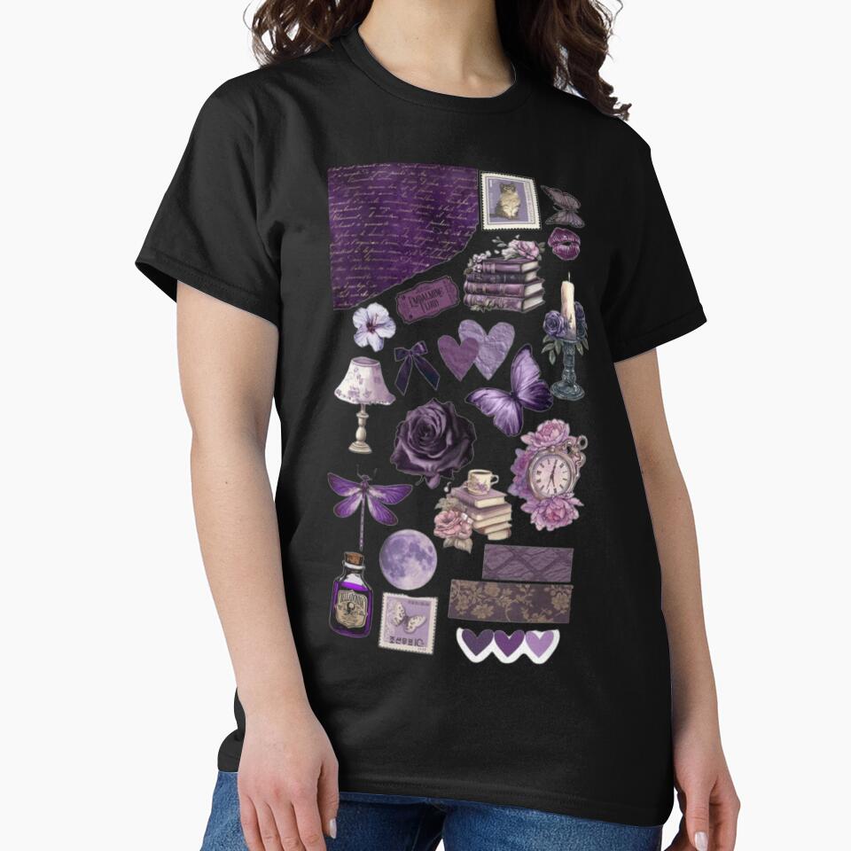 Purple Dark Academia Aesthetic Collage | Vintage Gothic Floral & Butterfly Design by lilacWhim