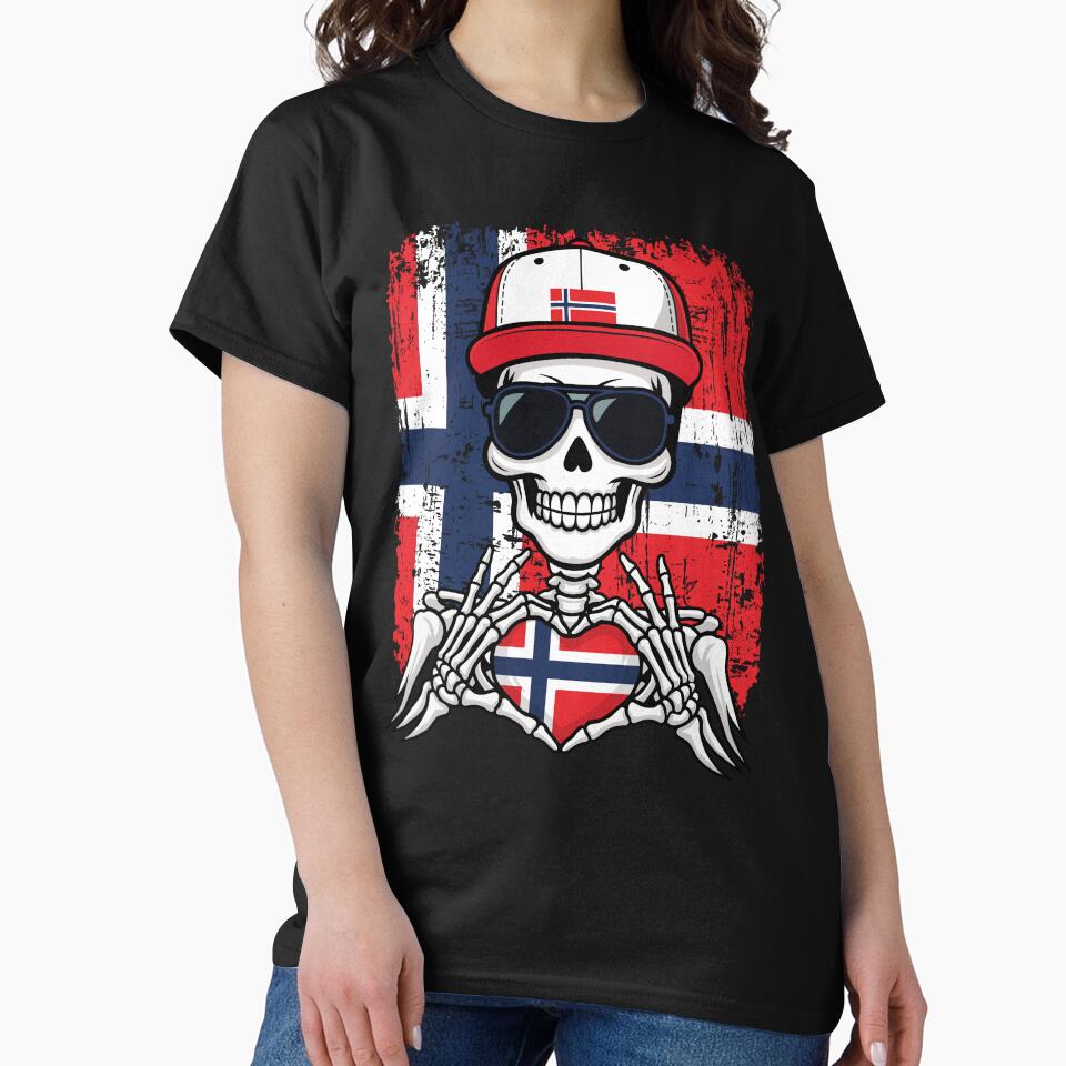 Norwegian Pride Skeleton Art - Norway Football & Viking Spirit Tee by Colorful Designs