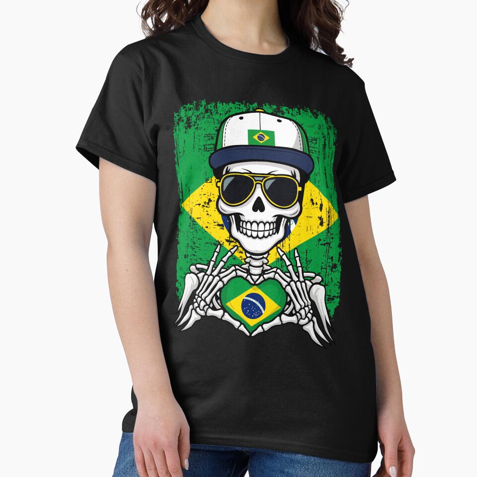 Brazil Football Skeleton - Brazilian Pride & Soccer Art Tee by Colorful Designs