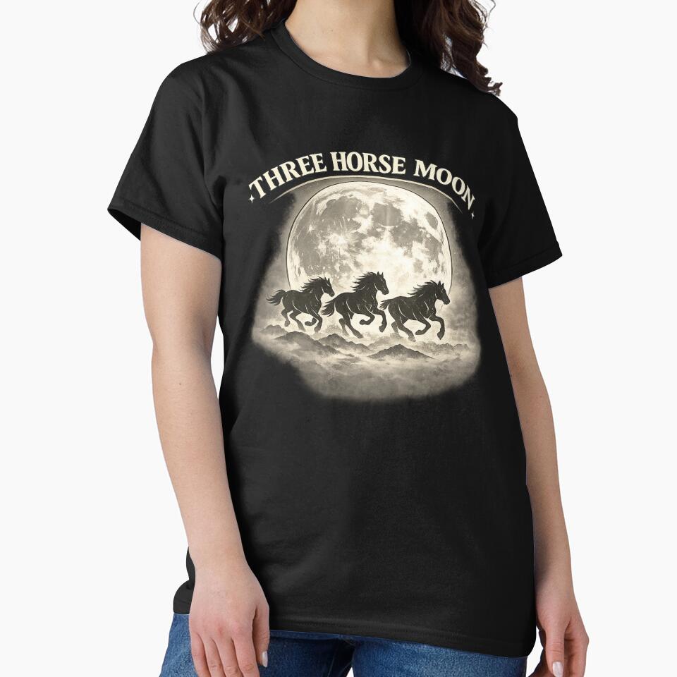 Three Horse Moon – Wild Horses Under the Full Moon Streetwear Design by FrameFlow