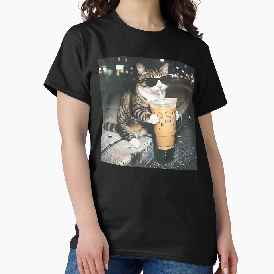 Funny Cat Drinking Iced Coffee Shirt, Animal Meme by KrystinaGiGi