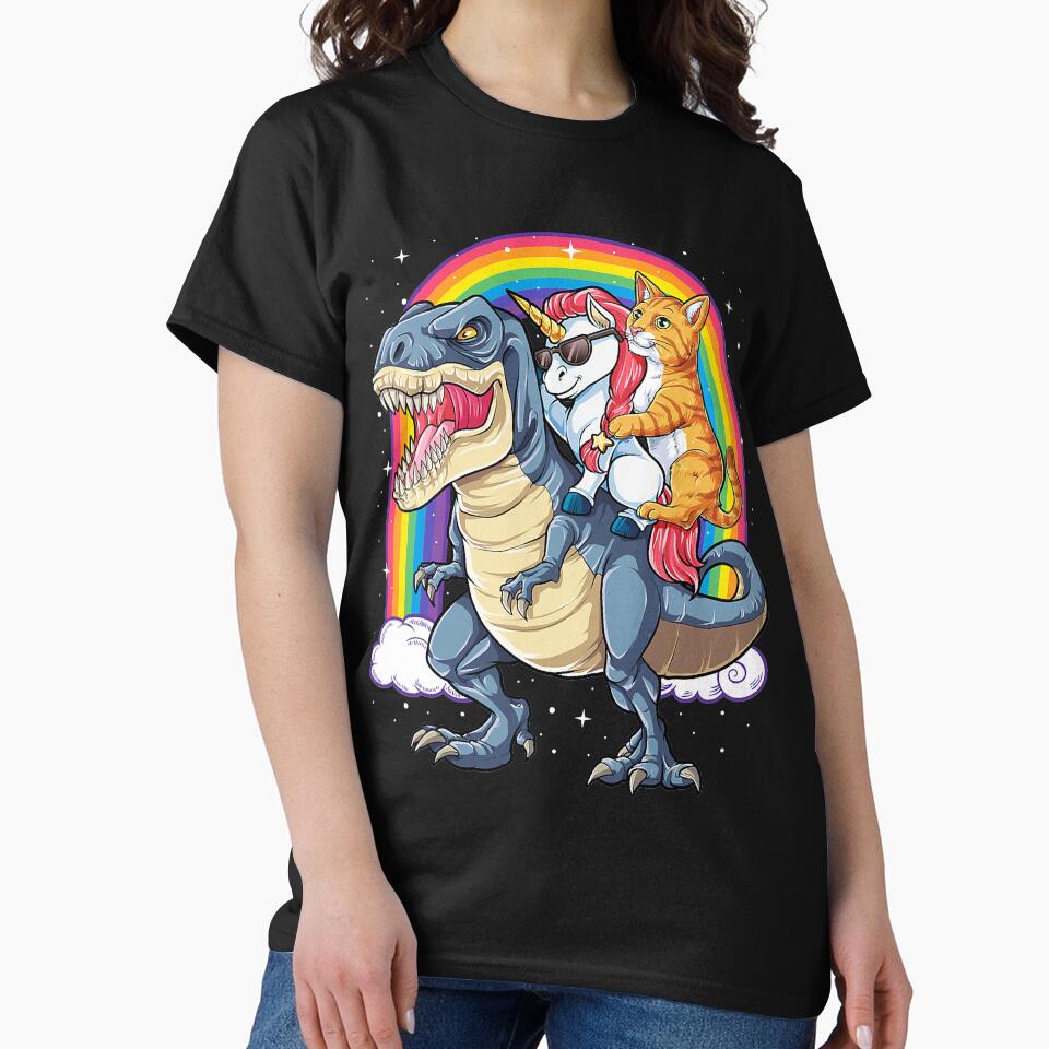 Cat Unicorn Riding Dinosaur Kitten Lover Space Galaxy by ClareMadelane